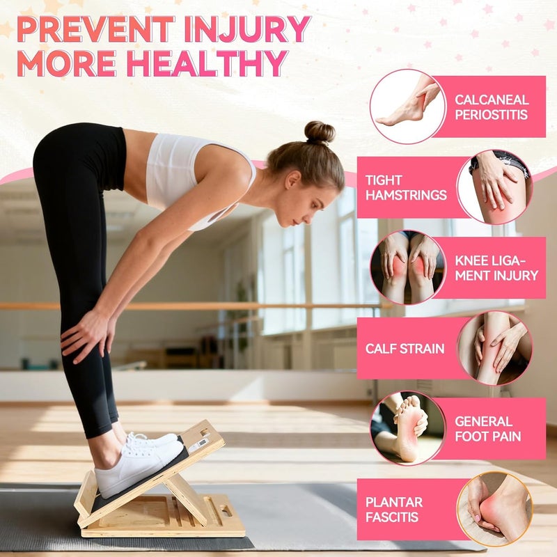 laapee Adjustable Wooden Slant Board - Small 15.74x11.8 Inches Calf Stretcher for Foot Pain Relief & Mild Rehabilitation, Anti-Slip (220 LBS) - Image 2